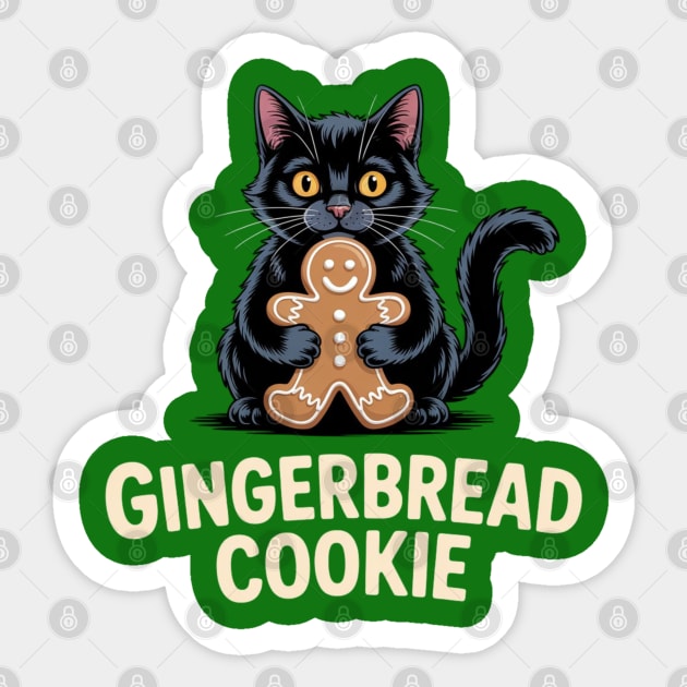 Cute Black Cat with Gingerbread Cookie Christmas Humor Sticker by Creatifly Graphic Tees